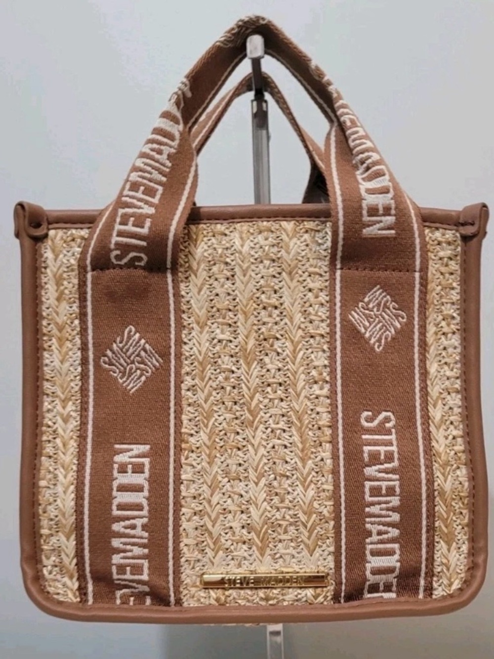 Steve Madden Brown and Cream Straw Tote Satchel - Picture 4 of 16